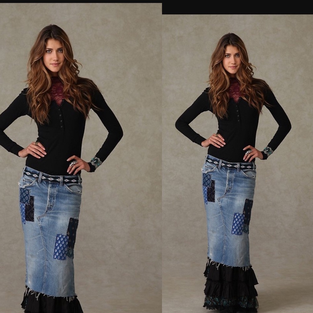 Free People Embellished Denim Skirt